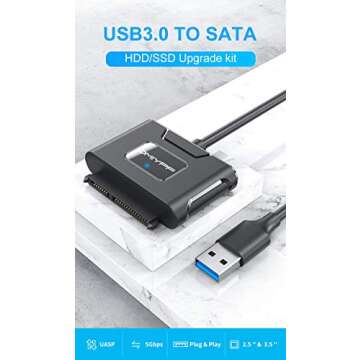 SATA to USB3.0 Adapter, Qmiypf USB 3.0 SATA III Hard Drive Adapter Cable SATA to USB 3.0 Adapter Cable for 2.5&3.5 inch SSD & HDD, Support UASP…
