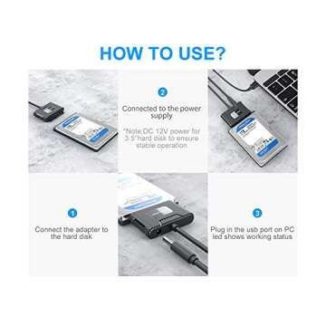 SATA to USB3.0 Adapter, Qmiypf USB 3.0 SATA III Hard Drive Adapter Cable SATA to USB 3.0 Adapter Cable for 2.5&3.5 inch SSD & HDD, Support UASP…