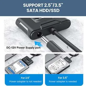 SATA to USB3.0 Adapter, Qmiypf USB 3.0 SATA III Hard Drive Adapter Cable SATA to USB 3.0 Adapter Cable for 2.5&3.5 inch SSD & HDD, Support UASP…