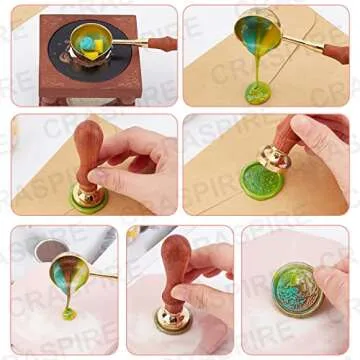 CRASPIRE 12PCS Wax Seal Stamp Set Moon and Sun Theme 10PCS Sealing Wax Stamp Heads with 2PCS Universal Wooden Handles for Weeding Invitation Envelope Card Birthday