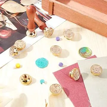 CRASPIRE 12PCS Wax Seal Stamp Set Moon and Sun Theme 10PCS Sealing Wax Stamp Heads with 2PCS Universal Wooden Handles for Weeding Invitation Envelope Card Birthday