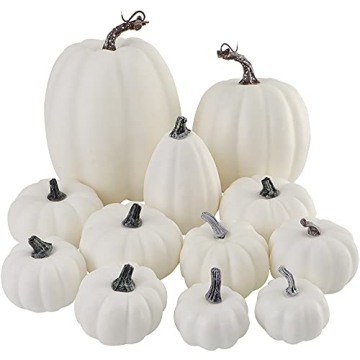 Artmag 12 pcs Assorted Sizes Artificial White Pumpkins for Fall Decor
