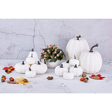 Artmag 12 pcs Assorted Sizes Artificial White Pumpkins for Fall Decor