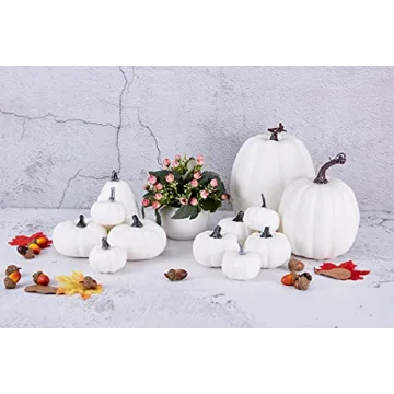 Artmag 12 pcs Assorted Sizes Artificial White Pumpkins for Fall Decor
