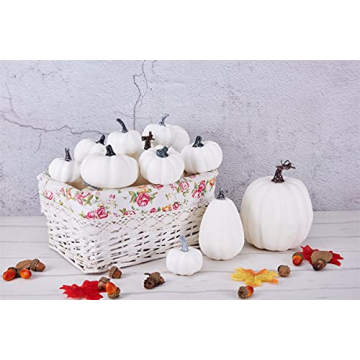 Artmag 12 pcs Assorted Sizes Artificial White Pumpkins for Fall Decor