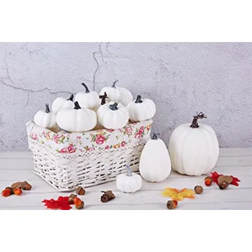 Artmag 12 pcs Assorted Sizes Artificial White Pumpkins for Fall Decor