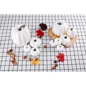 Artmag 12 pcs Assorted Sizes Artificial White Pumpkins for Fall Decor