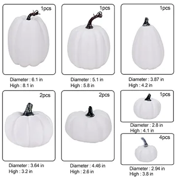 Artmag 12 pcs Assorted Sizes Artificial White Pumpkins for Fall Decor