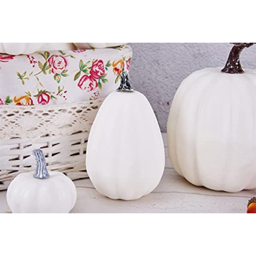 Artmag 12 pcs Assorted Sizes Artificial White Pumpkins for Fall Decor