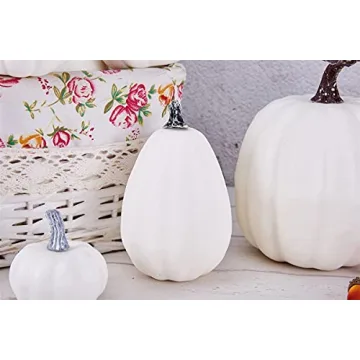 Artmag 12 pcs Assorted Sizes Artificial White Pumpkins for Fall Decor
