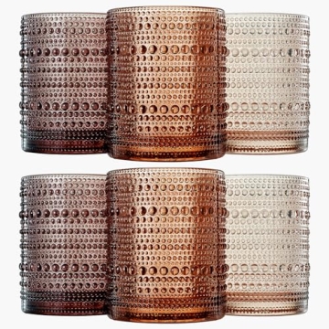Khen Hobnail Beaded Highball Drinking Tumbler Glasses | Set of 6 | Color, Vintage Bubble Design Whis...