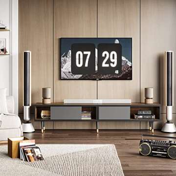 Bestier Mid Century Modern TV Stand for 85 inch tv, Entertainment Center with Storage and Sliding Do...