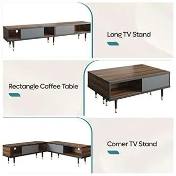 Bestier Mid Century Modern TV Stand for 85 inch tv, Entertainment Center with Storage and Sliding Doors, 2 in 1 Long TV Cabinet for Living Room, Ancona Walnut
