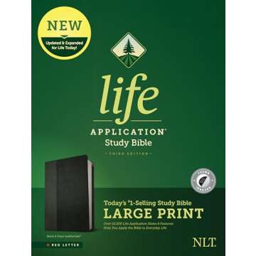 Tyndale NLT Life Application Study Bible, Third Edition, Large Print (LeatherLike, Black/Onyx, Index...