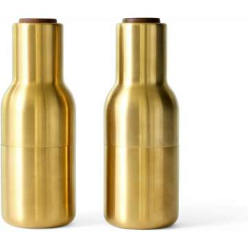 Stylish Salt and Pepper Grinder Set in Brass and Walnut