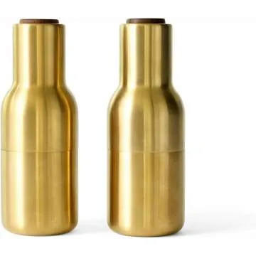 Stylish Salt and Pepper Grinder Set in Brass and Walnut