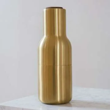 Stylish Salt and Pepper Grinder Set in Brass and Walnut