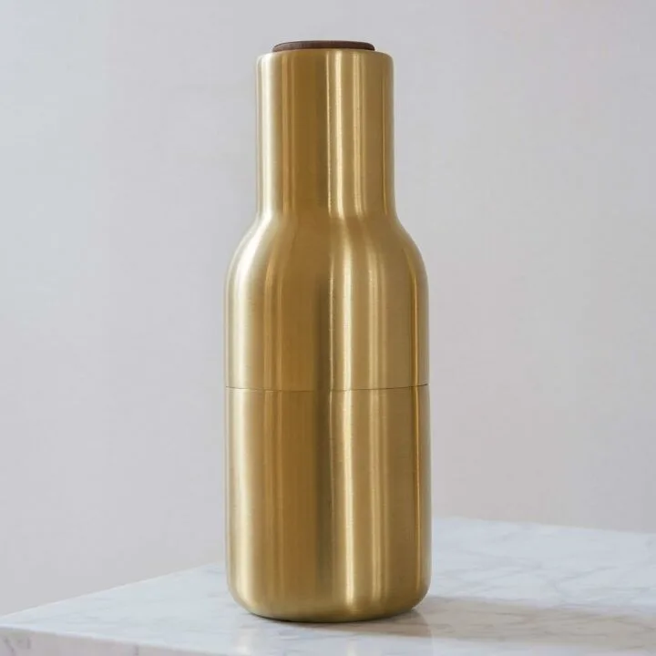Stylish Salt and Pepper Grinder Set in Brass and Walnut