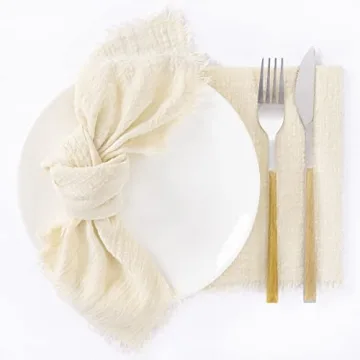 Socomi Set of 8 Linen Napkins Beige Easter Spring Cloth Napkins Washable Cotton Dinner Napkins Fring...
