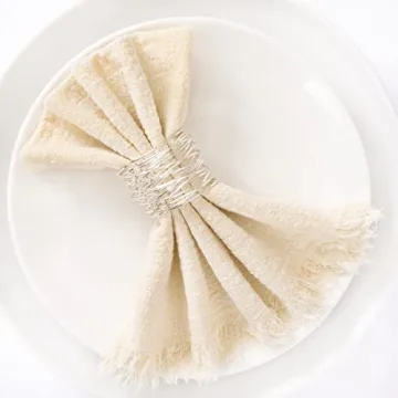 Socomi Set of 8 Linen Napkins Beige Easter Spring Cloth Napkins Washable Cotton Dinner Napkins Fringe 17"x17" for Wedding Party Bridal Baby Shower Birthday Table Decorations