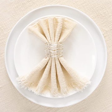 Socomi Set of 8 Linen Napkins Beige Easter Spring Cloth Napkins Washable Cotton Dinner Napkins Fringe 17"x17" for Wedding Party Bridal Baby Shower Birthday Table Decorations