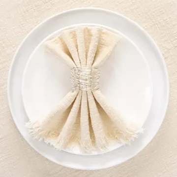 Socomi Set of 8 Linen Napkins Beige Easter Spring Cloth Napkins Washable Cotton Dinner Napkins Fringe 17"x17" for Wedding Party Bridal Baby Shower Birthday Table Decorations