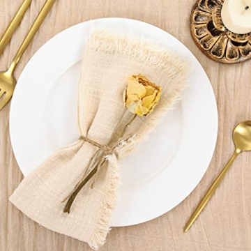 Socomi Set of 8 Linen Napkins Beige Easter Spring Cloth Napkins Washable Cotton Dinner Napkins Fringe 17"x17" for Wedding Party Bridal Baby Shower Birthday Table Decorations