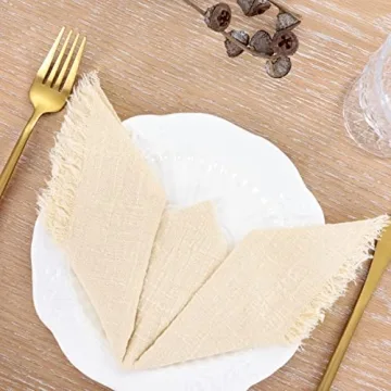 Socomi Set of 8 Linen Napkins Beige Easter Spring Cloth Napkins Washable Cotton Dinner Napkins Fringe 17"x17" for Wedding Party Bridal Baby Shower Birthday Table Decorations