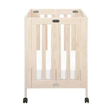 Babyletto Origami Mini Portable Crib Folding with Wheels in Washed Natural, 2 Adjustable Mattress Positions, Greenguard Gold Certified