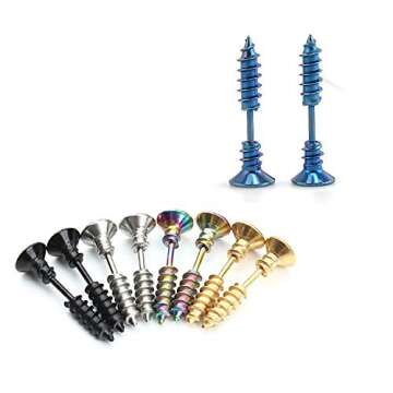 BronaGrand 5 Pairs Men Unisex Stainless Steel Piercing Cross Screws Hoop Earrings Ear Stud