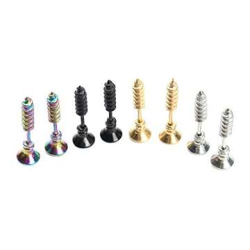 BronaGrand 5 Pairs Men Unisex Stainless Steel Piercing Cross Screws Hoop Earrings Ear Stud