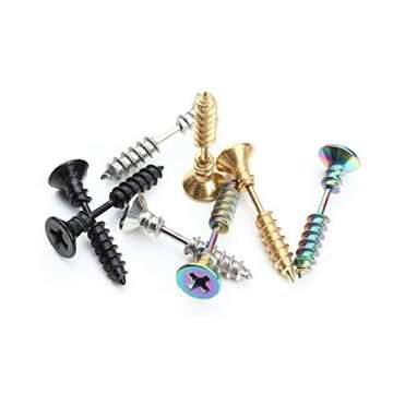 BronaGrand 5 Pairs Men Unisex Stainless Steel Piercing Cross Screws Hoop Earrings Ear Stud