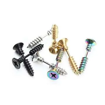 BronaGrand 5 Pairs Men Unisex Stainless Steel Piercing Cross Screws Hoop Earrings Ear Stud