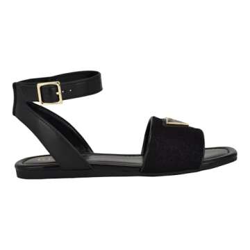 Guess Women's HAZENS Flat Sandal, Black Logo 001, 9