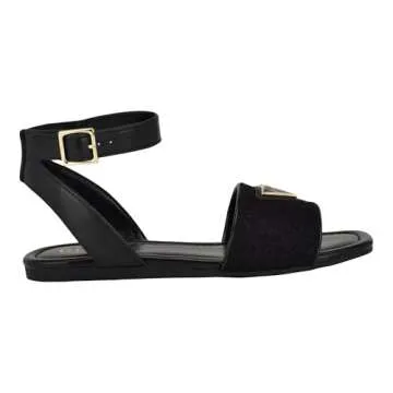 Guess Women's HAZENS Flat Sandal, Black Logo 001, 9