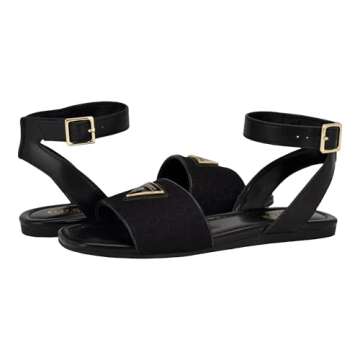 Guess Women's HAZENS Flat Sandal, Black Logo 001, 9