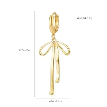 14K Gold Bow Hoop Earrings Elegant Ribbon Dangle Jewelry