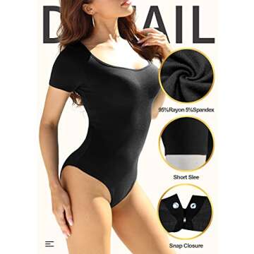 DILIUXING Women's Scoop Neck Sexy Bodysuit - Black