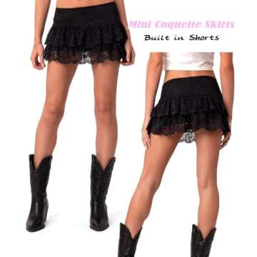 Navneet Women Sexy Y2K Layered Ruffle Mesh Sheer Lace Mini Skirt Low Rise Shorts Skirt Coquette Goin...