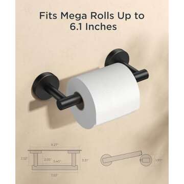 FORIOUS Black Toilet Paper Holder Wall Mount, Stainless Steel Rustproof Double Post Pivoting Tissue Roll Holder for Bathroom, Commercial Toilet Paper Dispenser, Matte Black