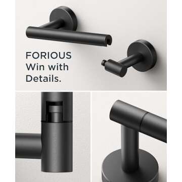 FORIOUS Black Toilet Paper Holder Wall Mount, Stainless Steel Rustproof Double Post Pivoting Tissue Roll Holder for Bathroom, Commercial Toilet Paper Dispenser, Matte Black