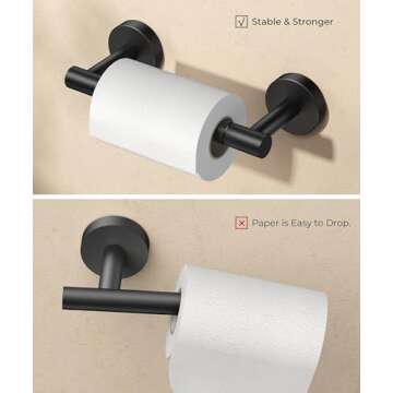 FORIOUS Black Toilet Paper Holder Wall Mount, Stainless Steel Rustproof Double Post Pivoting Tissue Roll Holder for Bathroom, Commercial Toilet Paper Dispenser, Matte Black