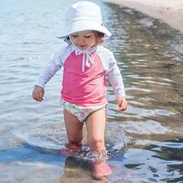 i Play Breathable Infant Toddler Bucket Sun Protection & Swim Hat (White, 9-18 Months)