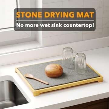 SpaceAid Stone Drying Mat for Kitchen Counter, Bamboo Rack Dish Pad, Instant Dry Diatomaceous Earth ...