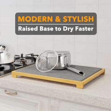 SpaceAid Stone Drying Mat for Kitchen Counter, Bamboo Rack Dish Pad, Instant Dry Diatomaceous Earth Mat Dishes, Stone Dish Fast Drying Mat Board (15.8 x 11.8 inch, Gray)