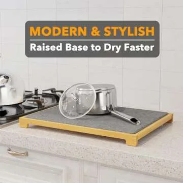 SpaceAid Stone Drying Mat for Kitchen Counter, Bamboo Rack Dish Pad, Instant Dry Diatomaceous Earth Mat Dishes, Stone Dish Fast Drying Mat Board (15.8 x 11.8 inch, Gray)