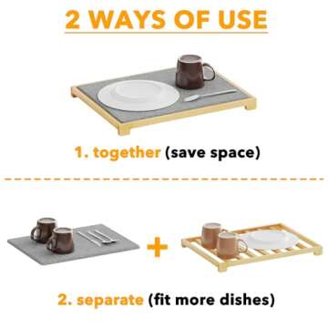 SpaceAid Stone Drying Mat for Kitchen Counter, Bamboo Rack Dish Pad, Instant Dry Diatomaceous Earth Mat Dishes, Stone Dish Fast Drying Mat Board (15.8 x 11.8 inch, Gray)