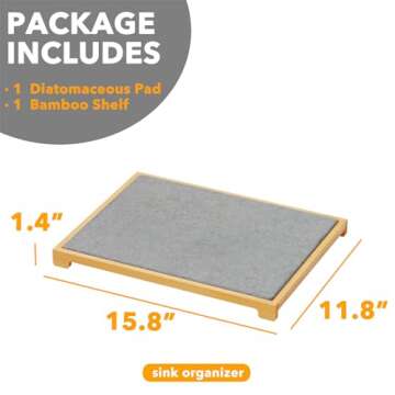 SpaceAid Stone Drying Mat for Kitchen Counter, Bamboo Rack Dish Pad, Instant Dry Diatomaceous Earth Mat Dishes, Stone Dish Fast Drying Mat Board (15.8 x 11.8 inch, Gray)