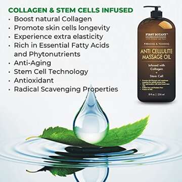First Botany, Anti-Cellulite Massage Oil Infused with Collagen & Stem Cells - Natural Cellulite & Stretch Mark Treatment for Men & Women - 8 oz
