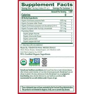 Organic Immune Boosting Echinacea Elderberry Tea - 16 Bags